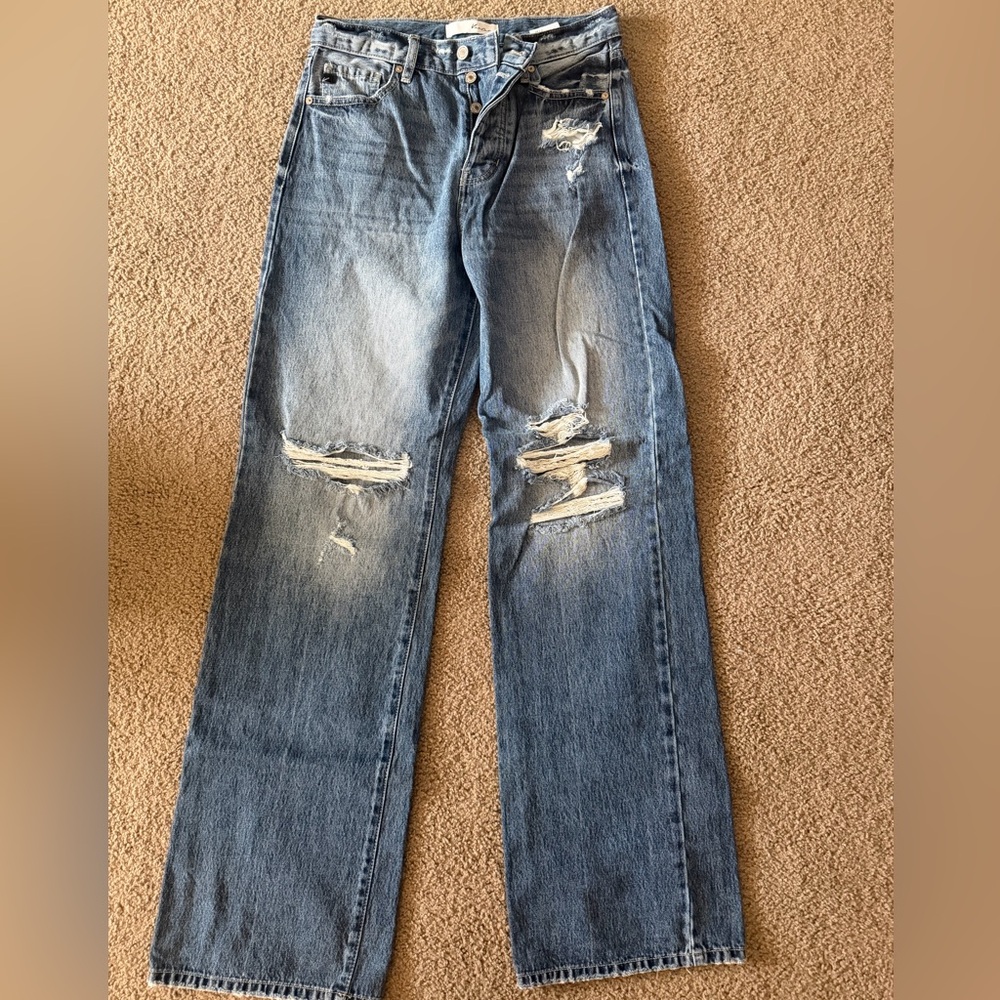KanCan Women's Blue Distressed Flare Jeans